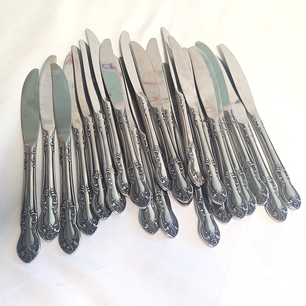 Easterling Embassy Classic Valhalla Dinner Knives Set 22 Silver Stainless Steel